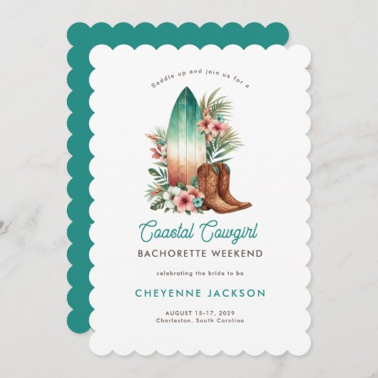 Invitation Bachelorette Turquoise côtière moderne (Devant / Derrière)