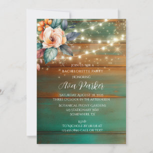 Invitation Bachelorette turquoise en bois de pivoine légère