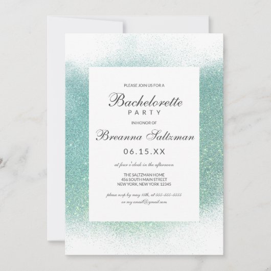 Invitation Bachelorette Turquoise en Parties scintillant bla (Devant)