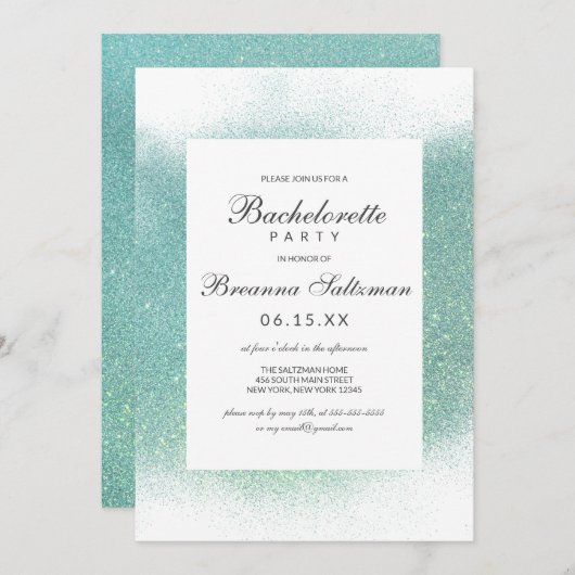 Invitation Bachelorette Turquoise  en Parties scintillant bla (Devant / Derrière)