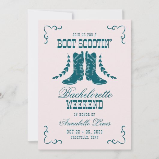 Invitation Bachelorette Turquoise rose (Devant)