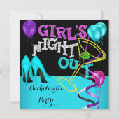 Invitation Bachelorette Turquoise rose noir violet haute talo (Devant)