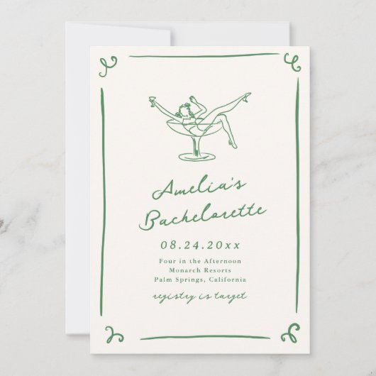 Invitation Bachelorette verte tirée à la main (Devant)