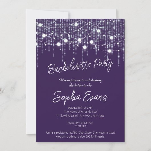 Invitation Bachelorette violet et blanc (Devant)