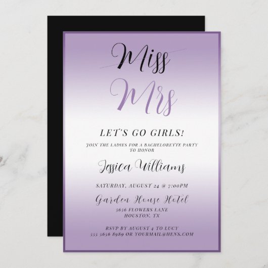 Invitation Bachelorette violette (Devant / Derrière)