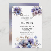 Invitation Bachelorette violette bleu peint Floral (Devant / Derrière)