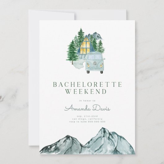 Invitation Bachelorette Week-end à Woods Mountain Camping (Devant)