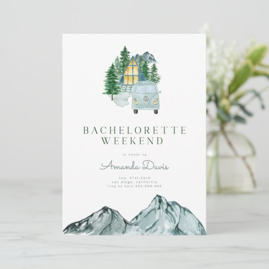 Invitation Bachelorette Week-end à Woods Mountain Camping (Debout devant)