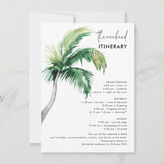 Invitation Bachelorette Week-end de fête Itinéraire Tout en u (Dos)