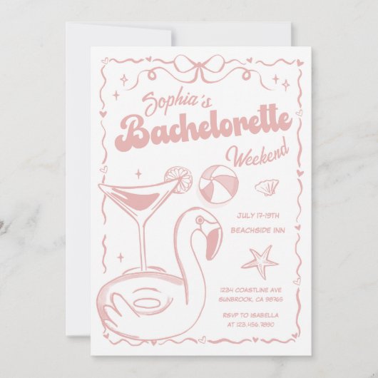 Invitation Bachelorette Week-end fête rose (Devant)
