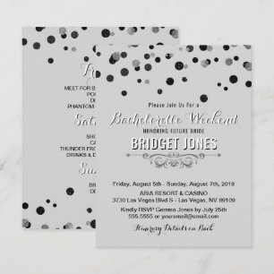 Invitation Bachelorette Week-end Itinéraire Black Silver Grey