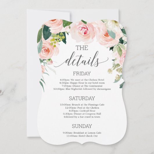 Invitation Bachelorette Week-end Itinéraire Blushing Blooms (Dos)