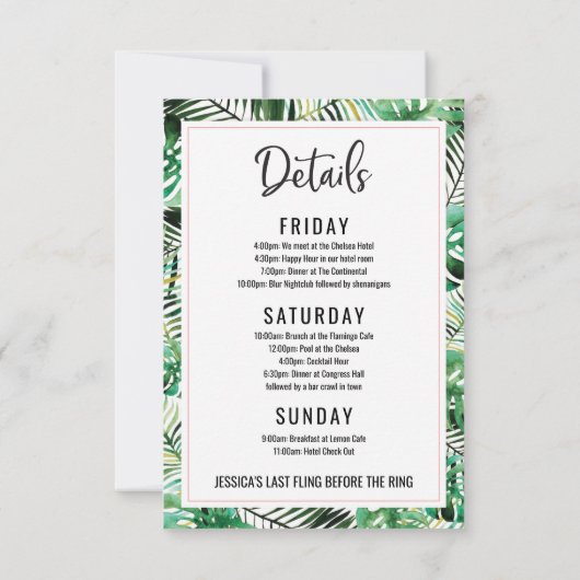 Invitation Bachelorette Week-end Itinéraire Flamant rose Trop (Dos)