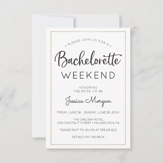 Invitation Bachelorette Week-end Itinéraire Gold Frame (Devant)
