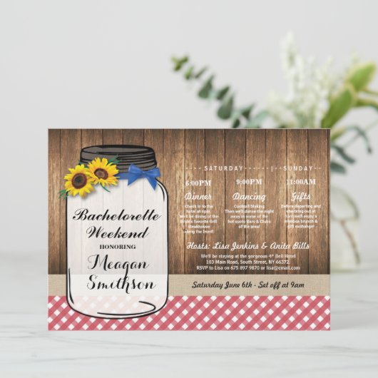 Invitation Bachelorette Week-end Itinéraire Jar nuptiale Roug (Debout devant)