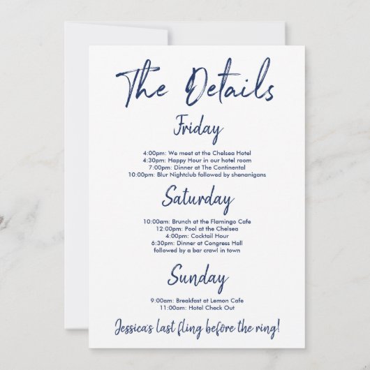 Invitation Bachelorette Week-end Itinéraire Marine (Dos)