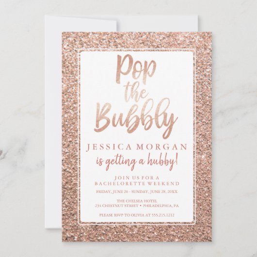 Invitation Bachelorette Week-end Itinéraire Rose Or (Devant)