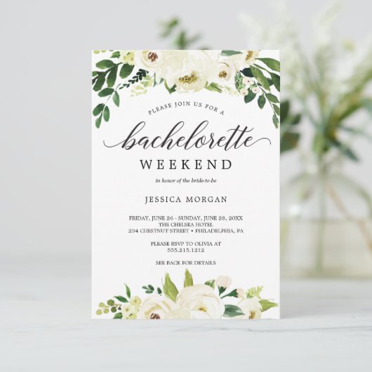 Invitation Bachelorette Week-end Itinéraire Roses blanches (Debout devant)