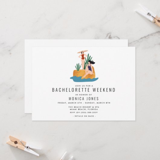 Invitation Bachelorette Week-end Itinéraire Voyage de fille (Devant/Arrière en situation)