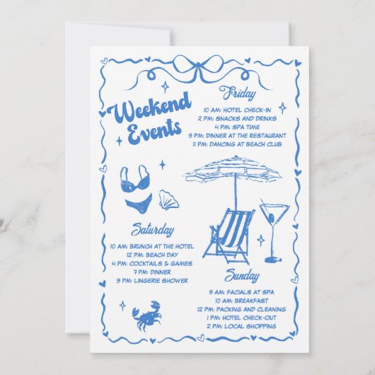 Invitation Bachelorette Week-end Party Blue (Dos)