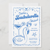 Invitation Bachelorette Week-end Pool Party Blue (Devant)