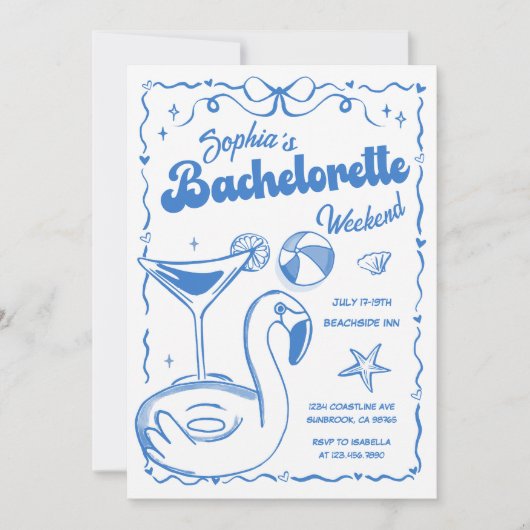 Invitation Bachelorette Week-end Pool Party Blue (Devant)