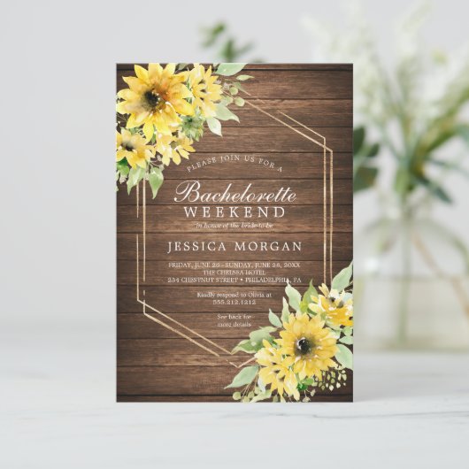 Invitation Bachelorette Week-end Rustique Tournesol Vert (Debout devant)