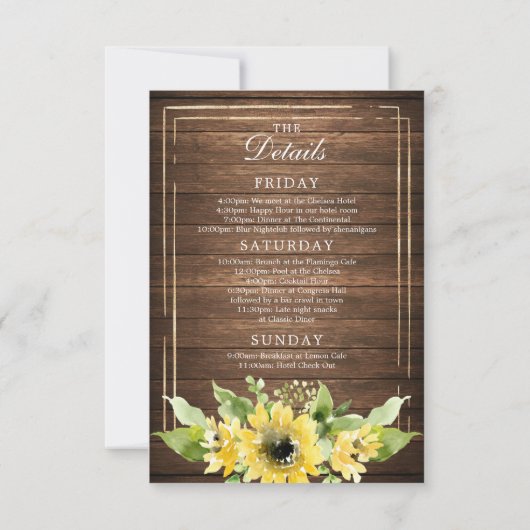 Invitation Bachelorette Week-end Rustique Tournesol Vert (Dos)