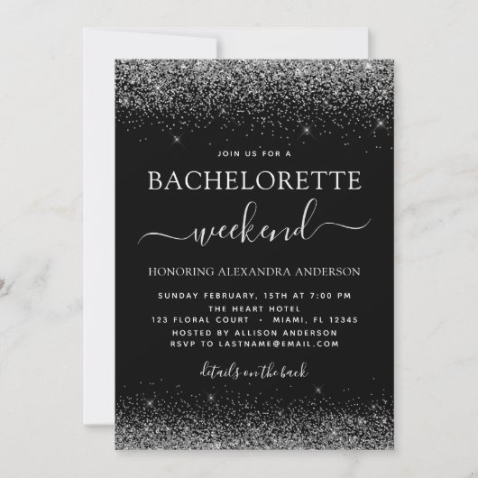 Invitation Bachelorette Week-end Silver Modern Parties scinti (Devant)