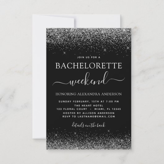 Invitation Bachelorette Week-end Silver Modern Parties scinti (Devant)