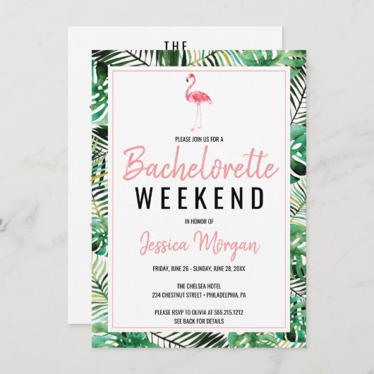 Invitation Bachelorette Weekend Icon Icon Flamant rose Itinér (Devant / Derrière)