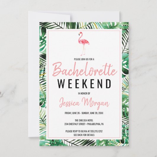 Invitation Bachelorette Weekend Icon Icon Flamant rose Itinér (Devant)