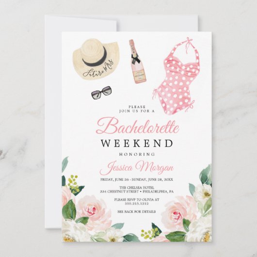 Invitation Bachelorette Weekend Itinéraire Airy Blush Invitat (Devant)