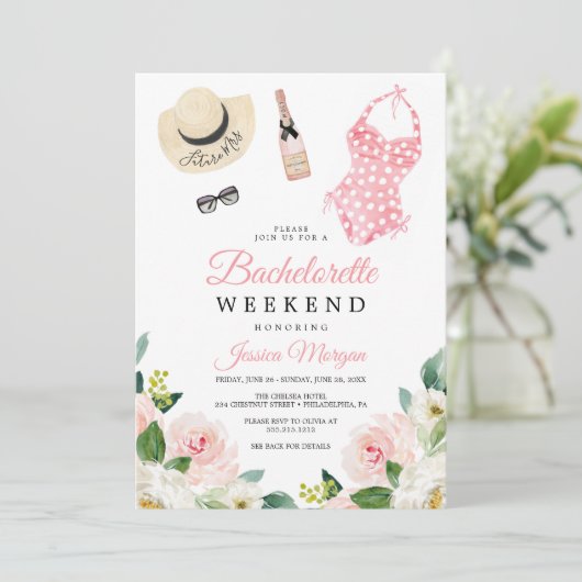 Invitation Bachelorette Weekend Itinéraire Airy Blush Invitat (Debout devant)