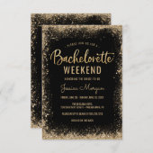 Invitation Bachelorette Weekend Itinéraire Black Gold Frame (Devant / Derrière)