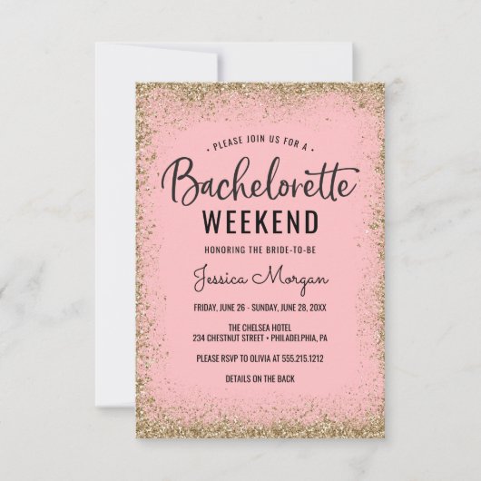 Invitation Bachelorette Weekend Itinéraire Blush Gold Frame (Devant)