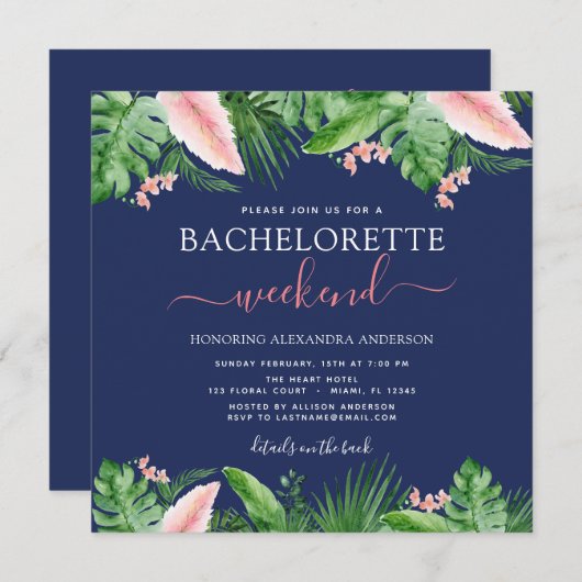 Invitation Bachelorette Weekend Party Palms tropicaux (Devant / Derrière)