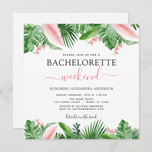 Invitation Bachelorette Weekend Party Palms tropicaux (Devant / Derrière)