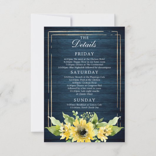 Invitation Bachelorette Weekend Rustique Tournesol Vert Inv (Dos)