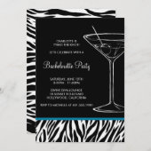 Invitation bachelorette zebra print martini (Devant / Derrière)