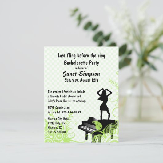 Invitation Bacheloro Bar Piano Vert & Blanc (Debout devant)