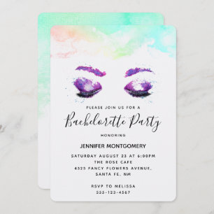 Invitation Bachelorte d'aquarelle aux yeux violets glamour