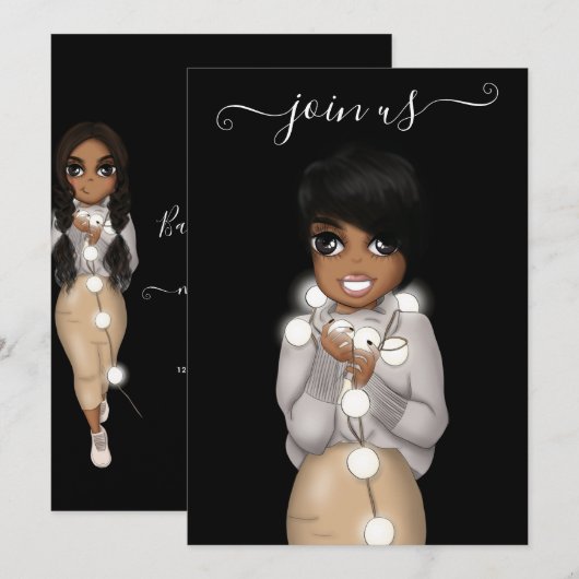Invitation Bachelorte de Noël afro-américaine (Devant / Derrière)