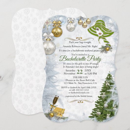 Invitation Bachelorte de Noël blanc (Devant / Derrière)