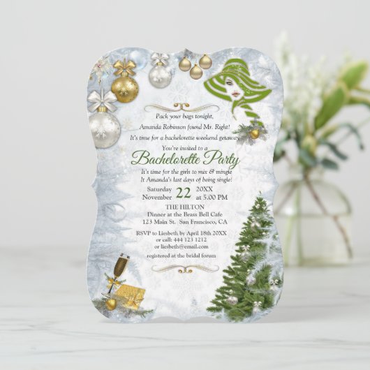 Invitation Bachelorte de Noël blanc (Debout devant)