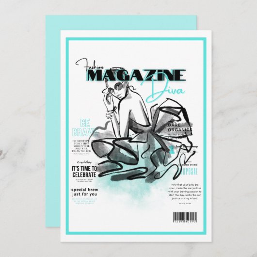 Invitation Bachelorte fête magazine mode diva (Devant / Derrière)