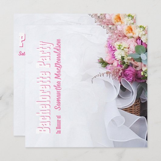 Invitation Bachelorte florale roses (Devant / Derrière)