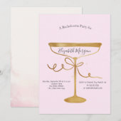 Invitation Bachelorte rose Verre Champagne (Devant / Derrière)