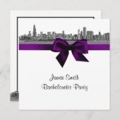 Invitation Bachelorte SQ violette de Chicago Skyline Etch BW (Devant / Derrière)