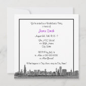 Invitation Bachelorte SQ violette de Chicago Skyline Etch BW (Dos)